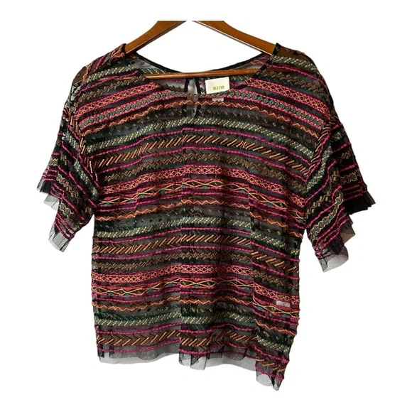 Maeve by Anthropologie Naples Embroidered Mesh Blouse size L. - Picture 9 of 12
